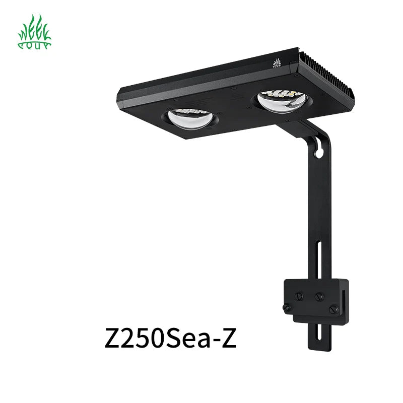 Black dual LED aquarium light fixture labeled Z250Sea-Z, shown at an angle on a white background with a green COUT logo in the top-left corner.
