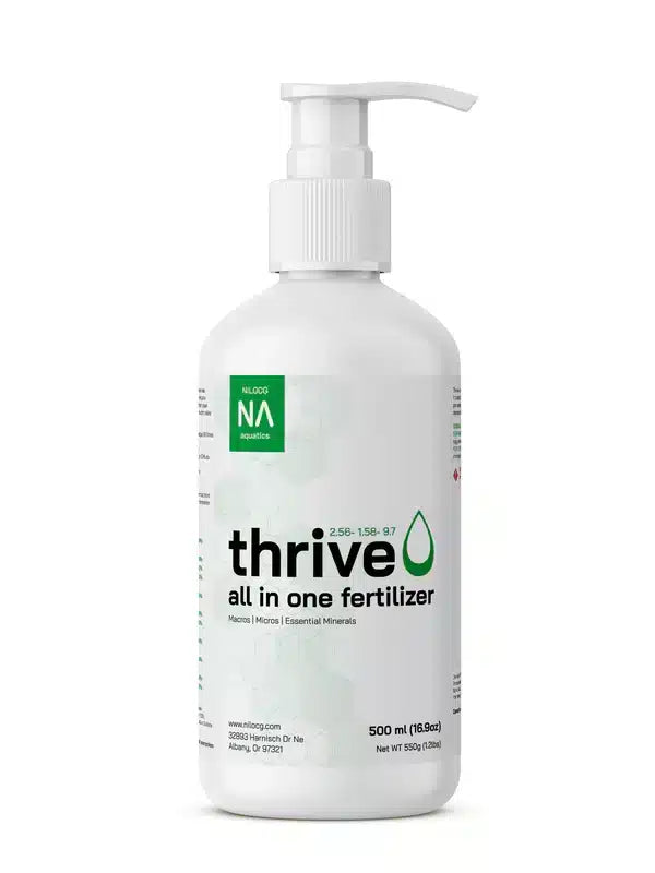 White NA Thrive all-in-one fertilizer pump bottle with a green label accent.