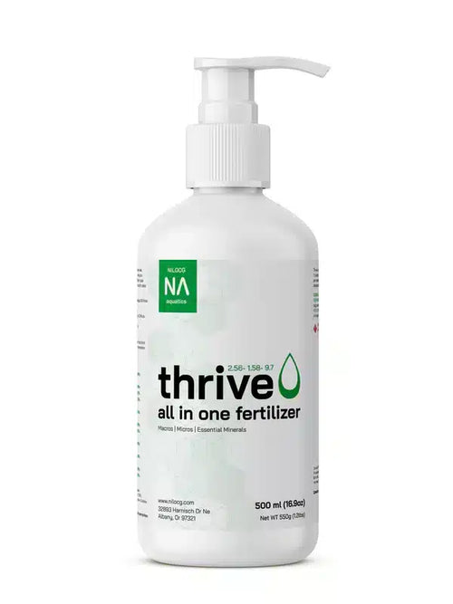 White NA Thrive all-in-one fertilizer pump bottle with a green label accent.
