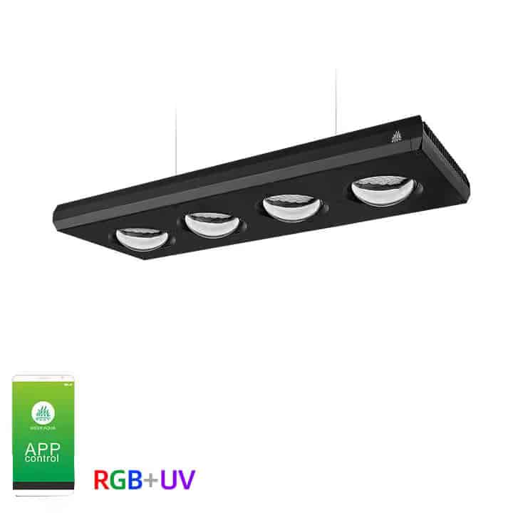 Week Aqua Z400D PRO RGB-UV aquarium light suspended by steel hanging cables