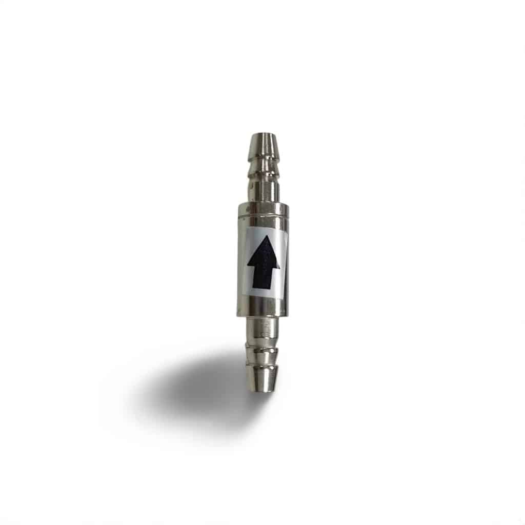 stainless steel co2 check valve side view with arrow indicator