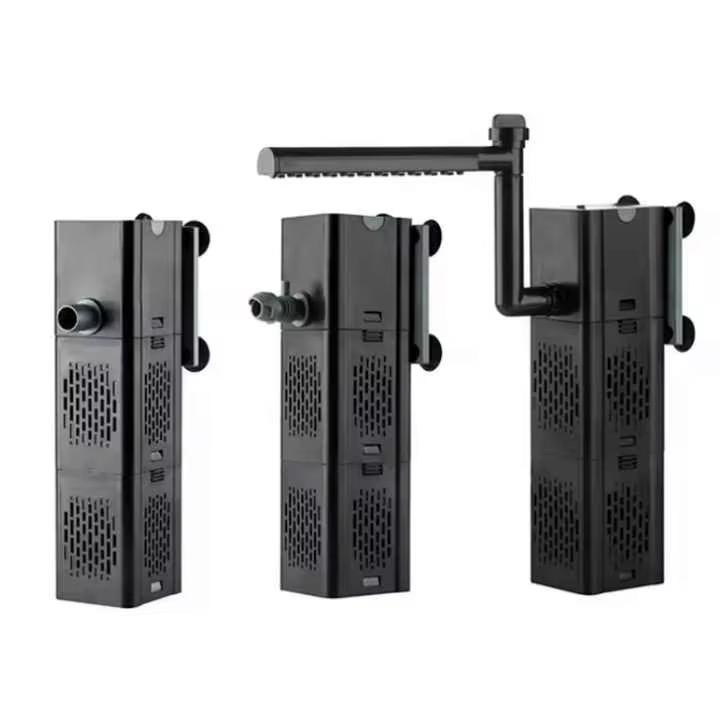ear view of four ZY-Series internal aquarium filters with cords, on a blue background