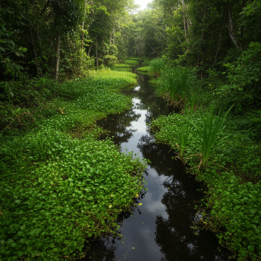 Dense aquatic plants in the Amazon jungle