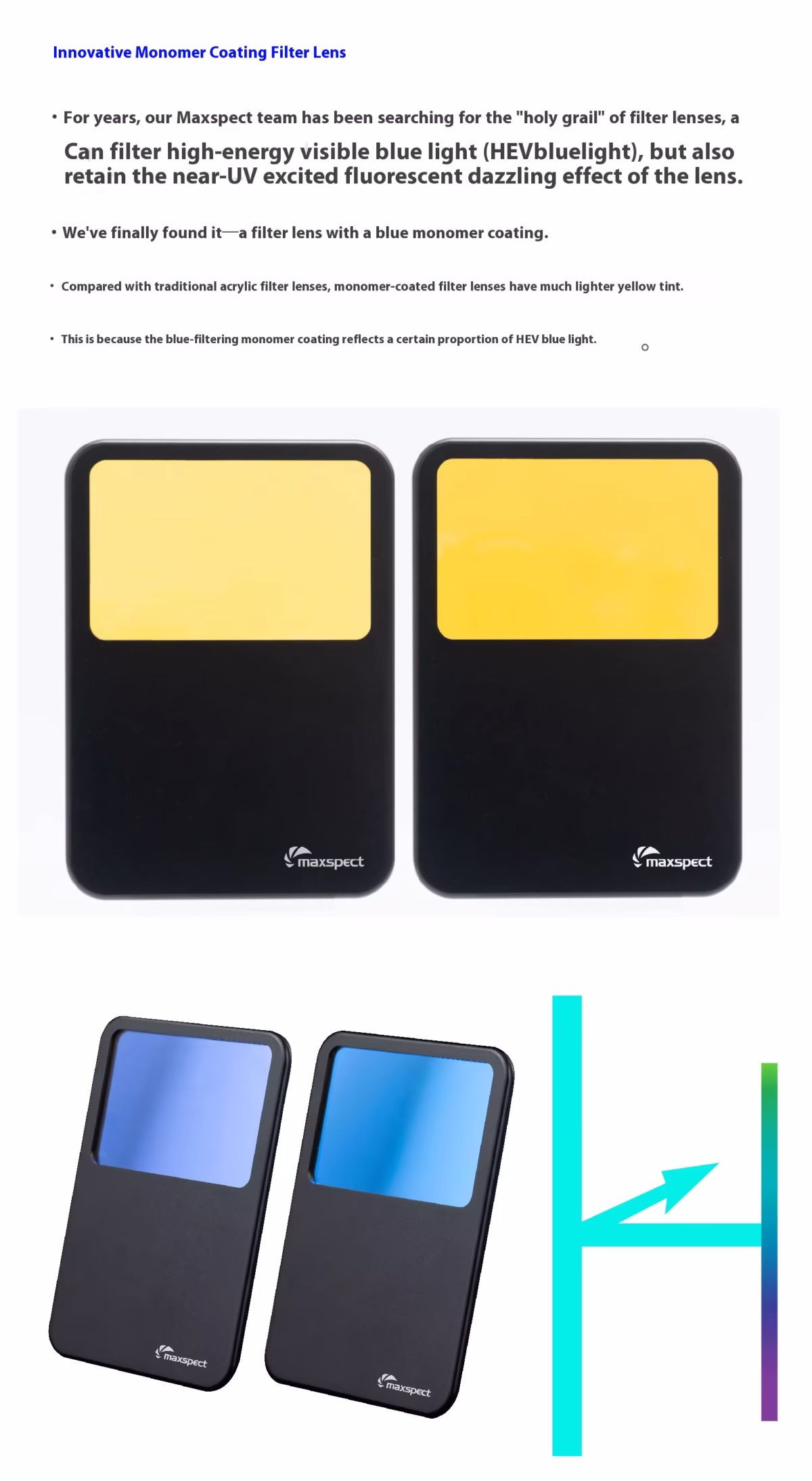 Filter lenses pair — Two Maxspect Truereef filter lenses side by side, one lighter yellow and one deeper orange tone.