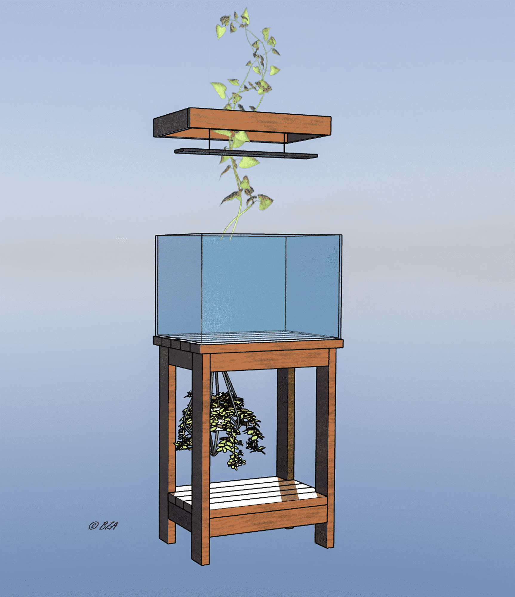 BZA Coastal Redwood Aquarium Stand